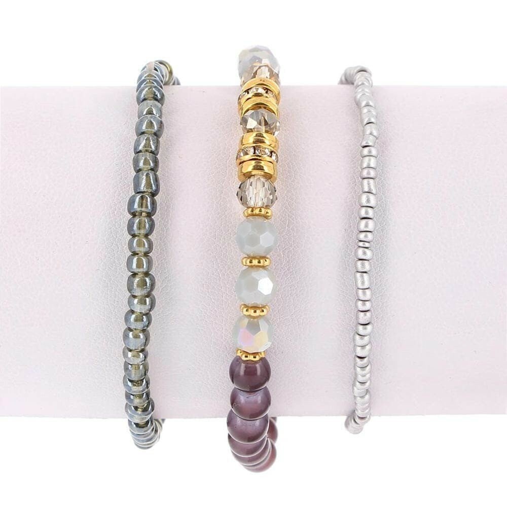 Lot de 3 Bracelets Elastiques Perles Bleu et Or Breloque en Strass